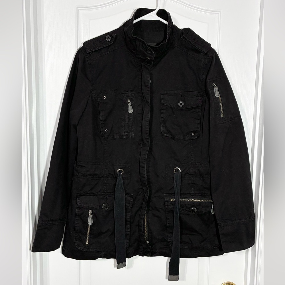 Y2K Mango Utility Jacket Vintage Black Cotton Size Large